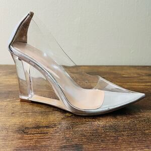 Berness Clare Clear Wedge Pumps 6 Sleek Pointed Toe Silver Slip On Going Out